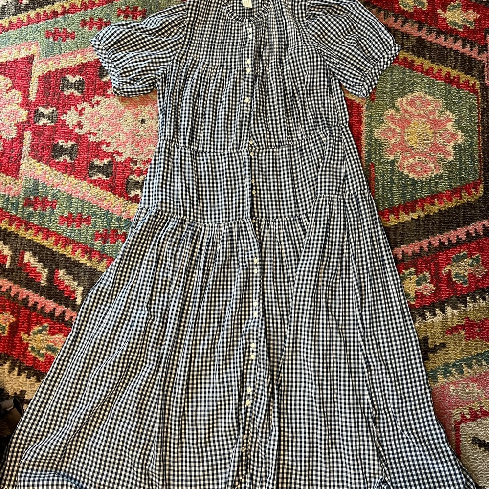 Chic Navy and White Checkered Midi Dress